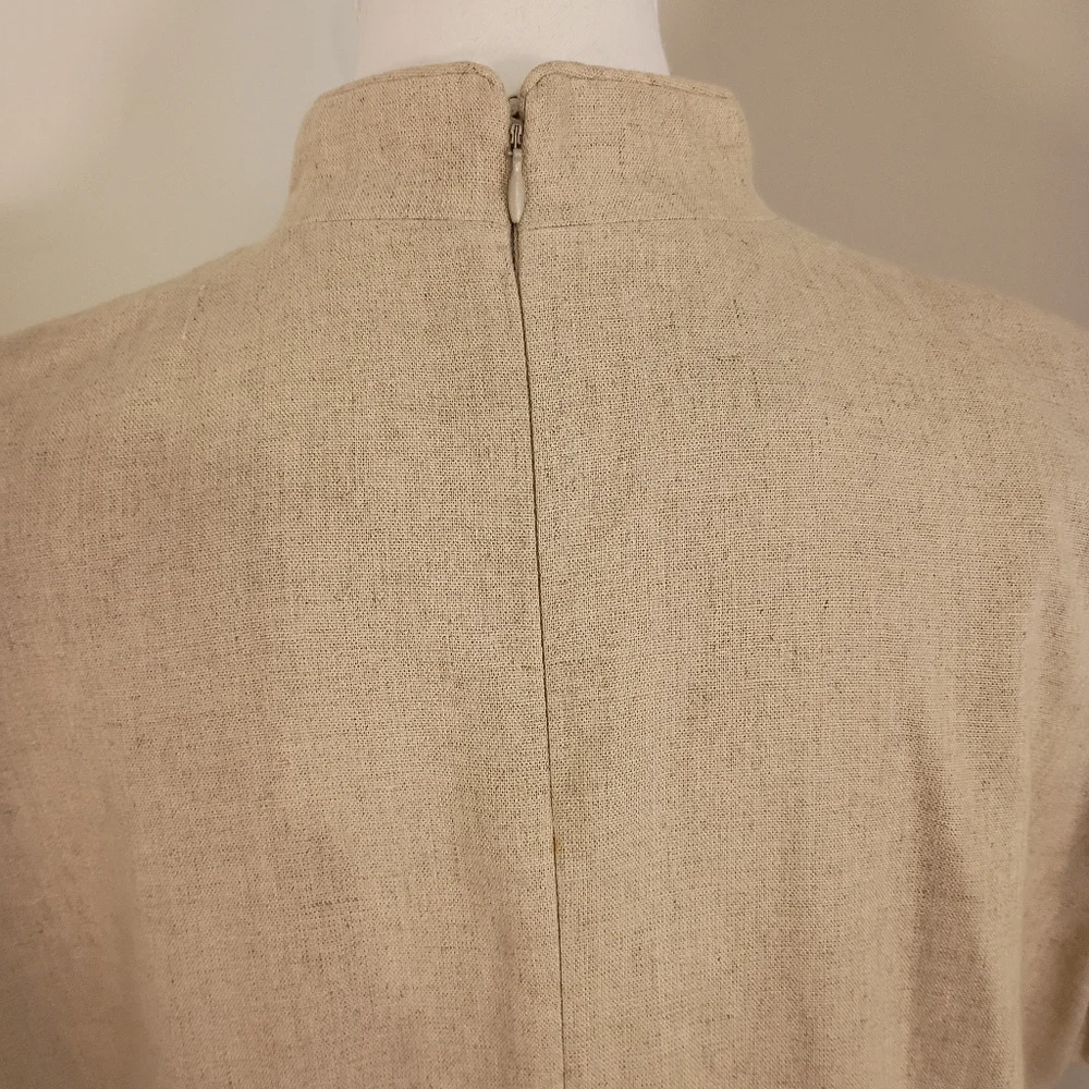 David Warren Beige Qpao Cheongsam with Pankou Linen Blend Women Dress Size 14 - Picture 8 of 11